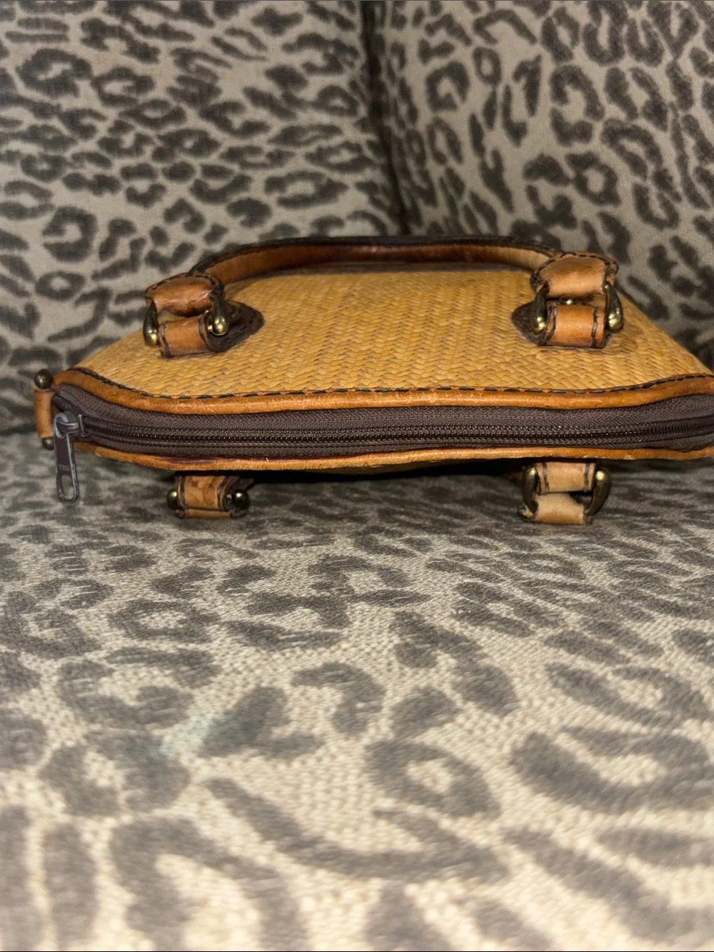 Vintage Elliot Luca top handle small purse woven wicker/ leather small purse